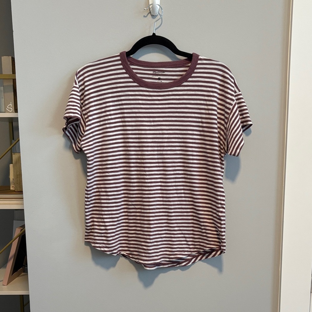 Madewell Striped Maroon and White Tee